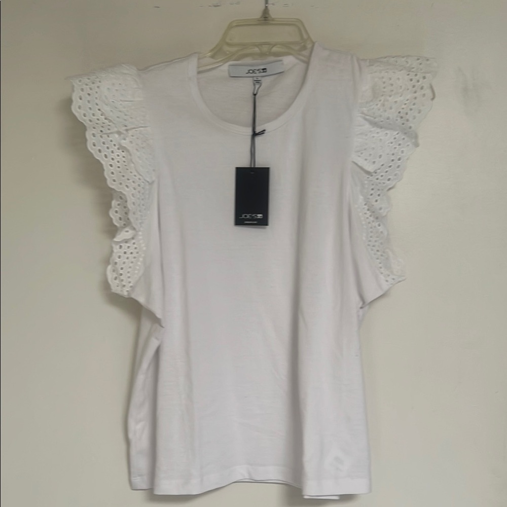 Joe's Jeans White Eyelet Ruffle Sleeve Top L
